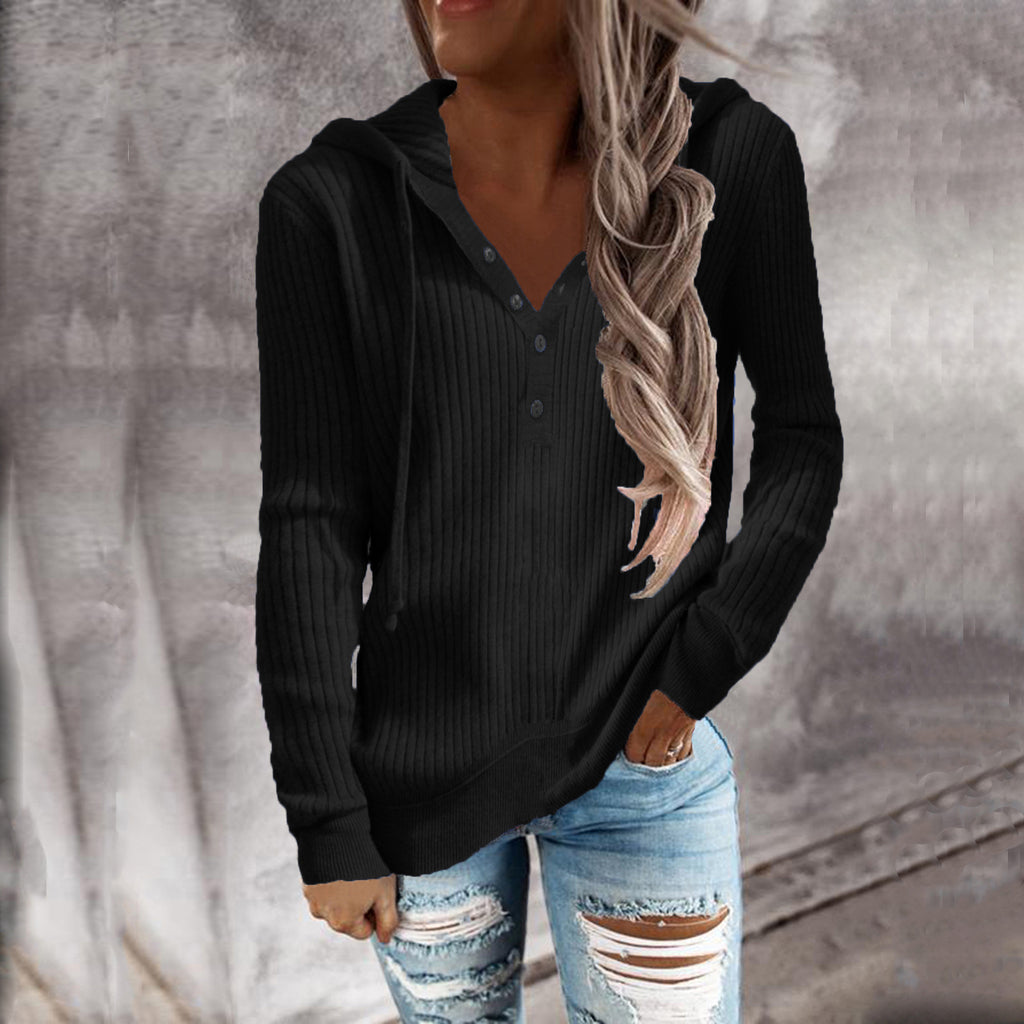 Damen Hoodie mit strukturiertem Rippmuster und knöpfbarem Ausschnitt WW