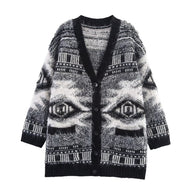 Damen Strickjacke mit geometrischem Muster und tiefem V-Ausschnitt WW