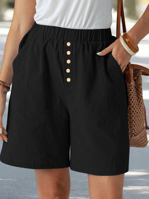 Damen lässige Shorts mit elastischem Bund und Knopfdetail WW