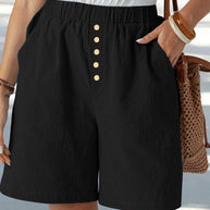 Damen lässige Shorts mit elastischem Bund und Knopfdetail WW