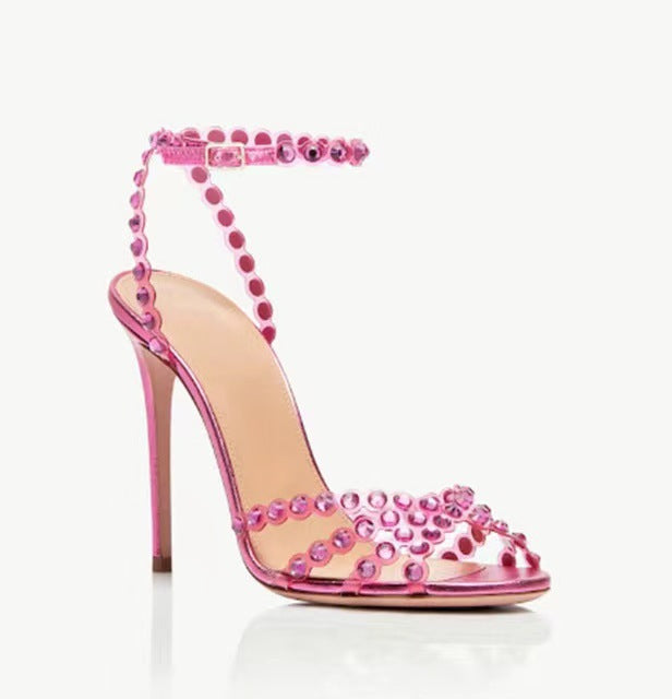 Damen atemberaubende High-Heel Knöchelriemen Sandalen mit dekorativen Perlenakzenten WW