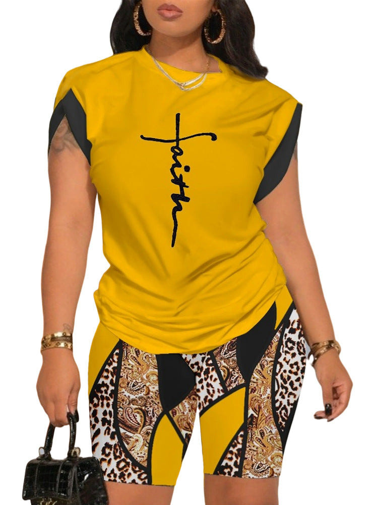 Damen Sport-Set mit inspirierendem Schriftzug und modischem Muster WW