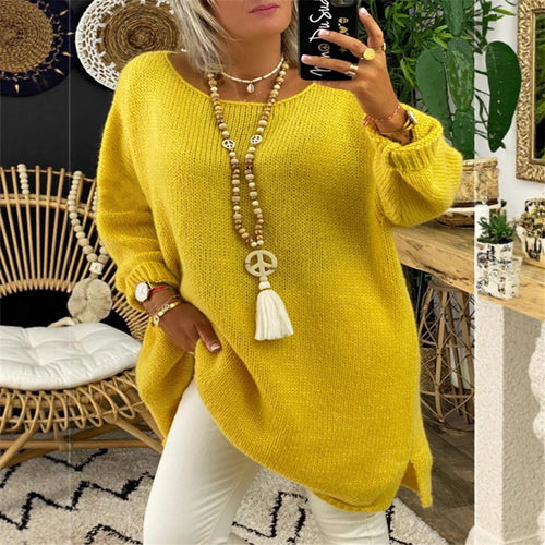 Damen lässiger Langarmstrickpullover im Oversized-Stil mit seitlichen Schlitzen W&W Mode