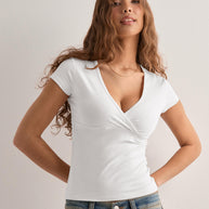 Damen Stilvolles Wickel V-Ausschnitt Top WW