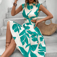 Damen Asymmetrisches Kleid mit Cut-Out-Details und floralem Design WW