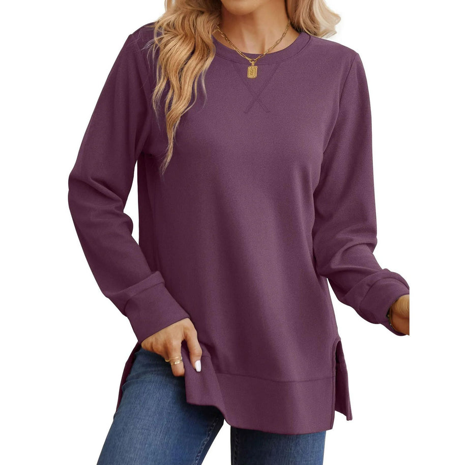 Damen Bequemer Langarm-Sweater mit Seitenschlitzen WW