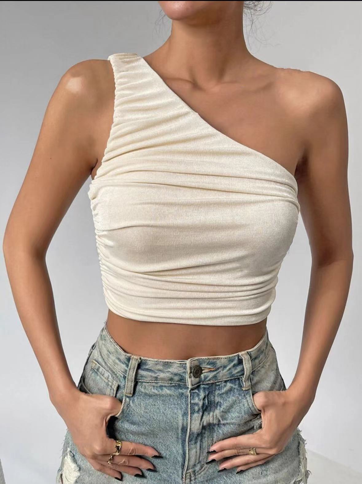 Damen Asymmetrisches Crop-Top mit Rüschendetails WW