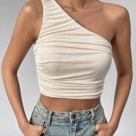 Damen Asymmetrisches Crop-Top mit Rüschendetails WW