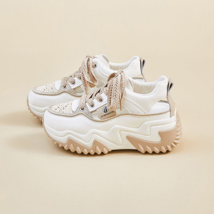 W&W Mode - Damen atmungsaktive vulkanisierte Plateau-Sneaker mit dickem Boden