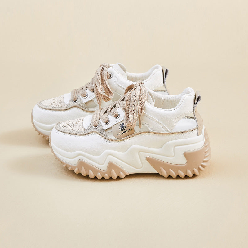 WW - Damen atmungsaktive vulkanisierte Plateau-Sneaker mit dickem Boden