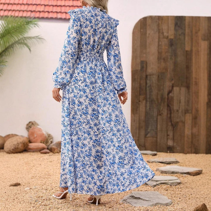 W&W Mode | Floral Lange Ärmel Elegantes Frauen Lang Kleid