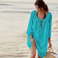 Damen Strandtunika mit kunstvollen Häkelverzierungen und lässigem Schnitt WW