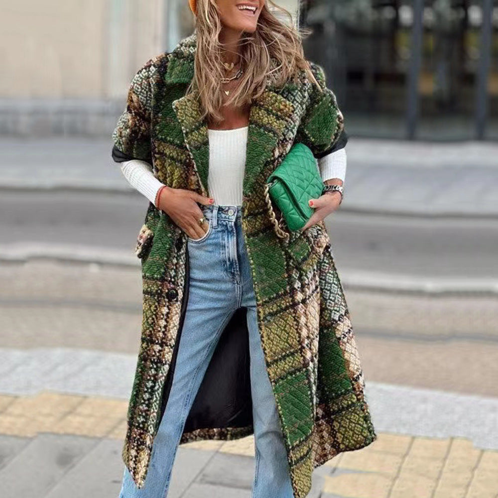 Damen Dekorativer Mantel mit Kunstmuster und tiefem Kragen W&W Mode