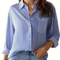 Damen gestreifte Bluse mit lockerer Passform und praktischer Brusttasche WW