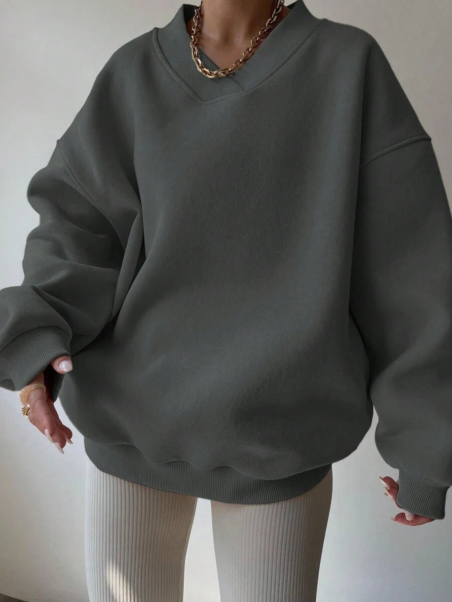 Damen oversized V-Ausschnitt Sweatshirt WW