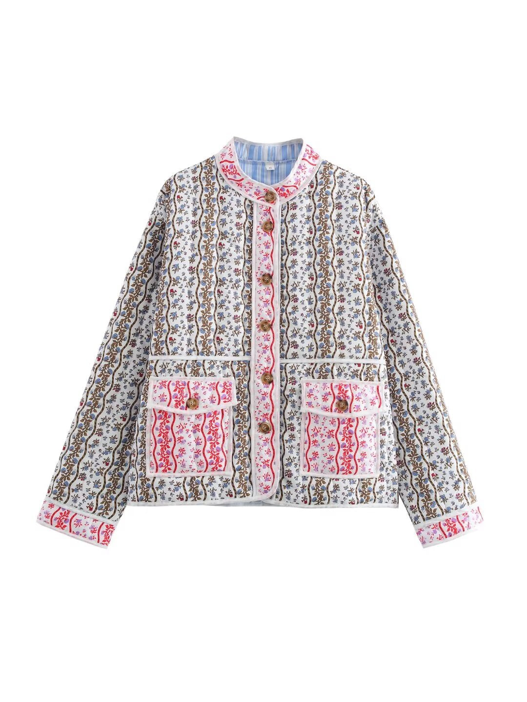 Damen Steppjacke mit floralen Mustern und praktischen Taschen WW