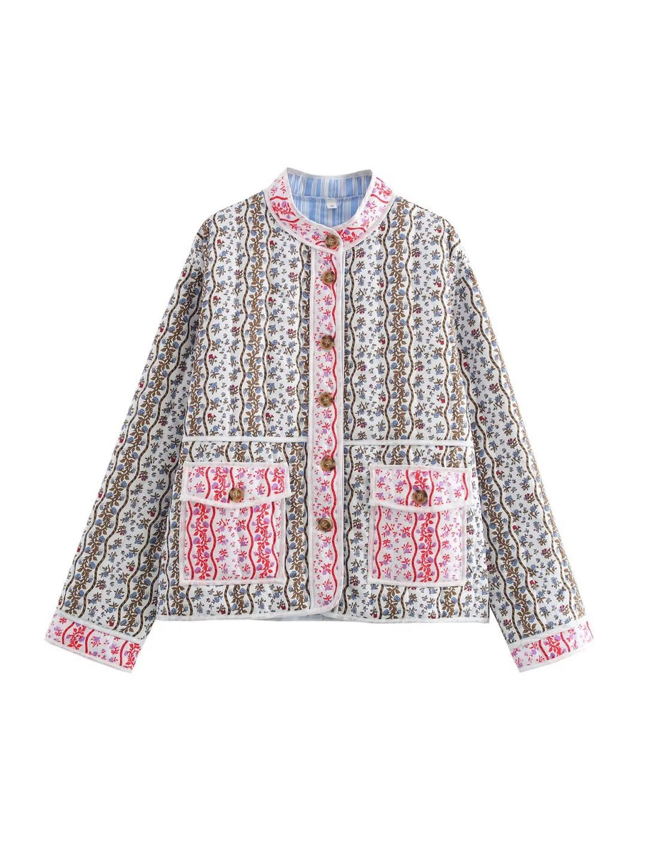 Damen Steppjacke mit floralen Mustern und praktischen Taschen WW