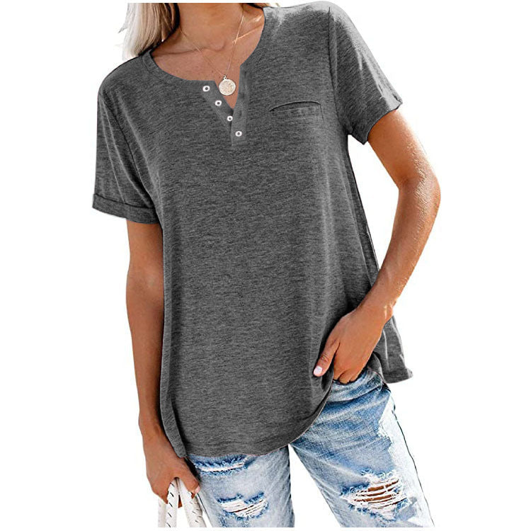 Damen Freizeit T-Shirt mit Knopfleiste und Brusttasche W&W Mode