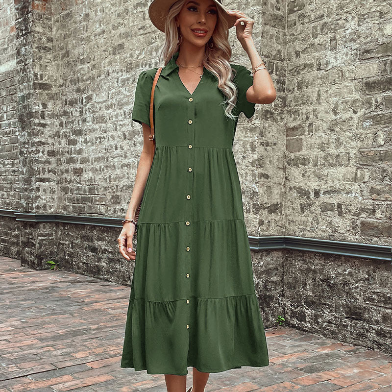 Damen Midi-Wickelkleid mit Knopfleiste und verspielten Rüschen WW