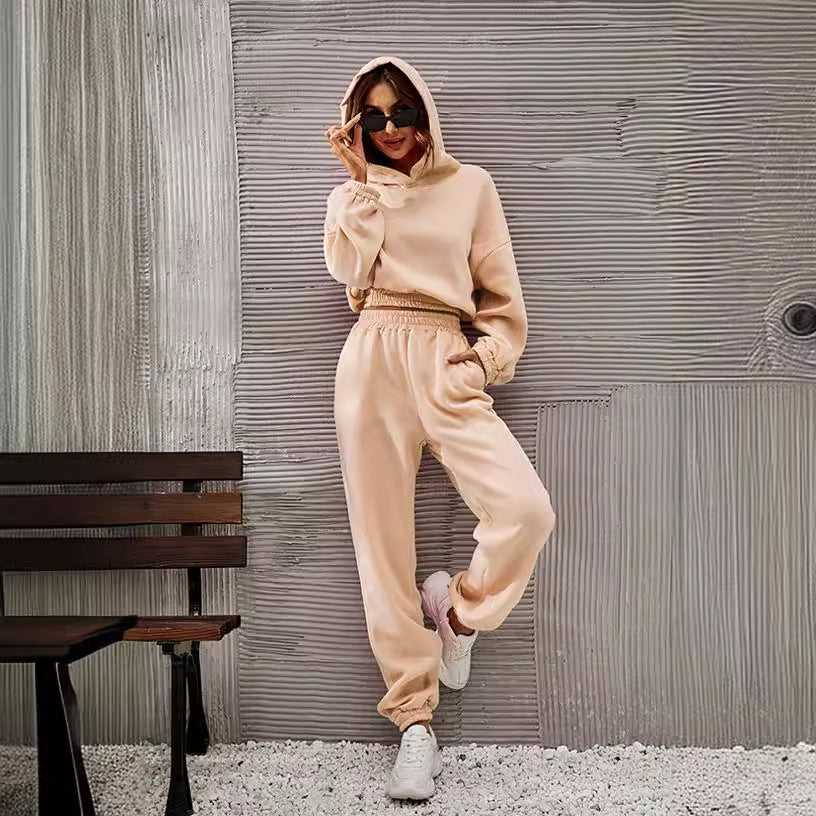 Damen bequeme Sweatpants mit Kapuze und Raffung WW