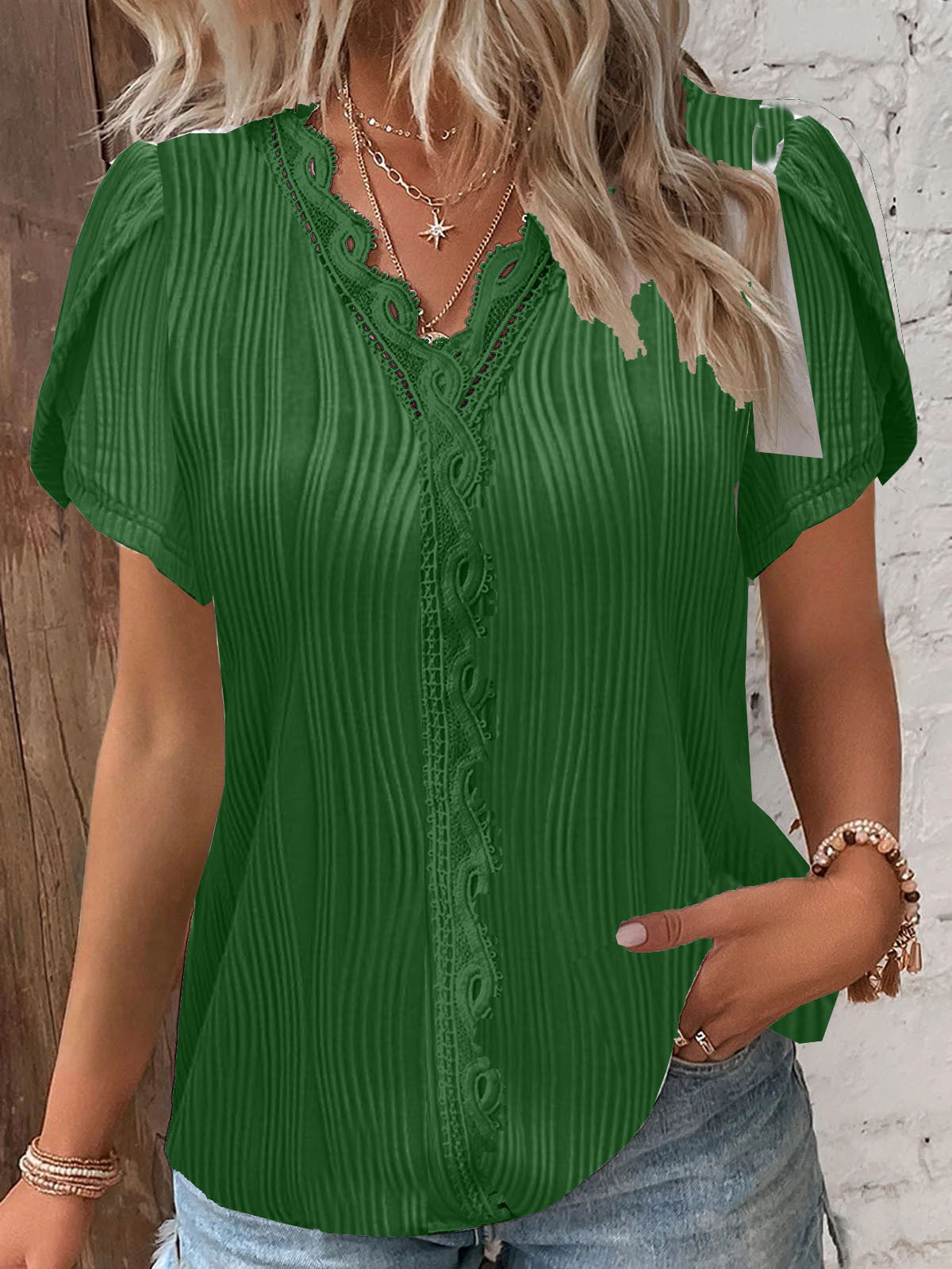 Damen spitzenbesetzte knopfleistenbluse WW