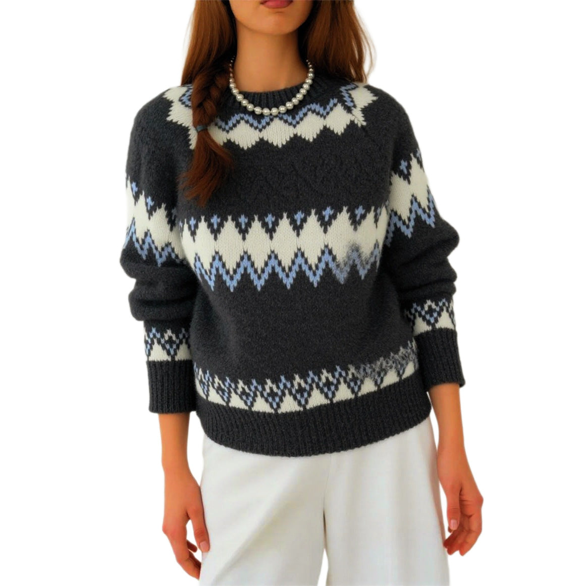 Damen Strickpullover mit grafischem Muster und weichem Material WW