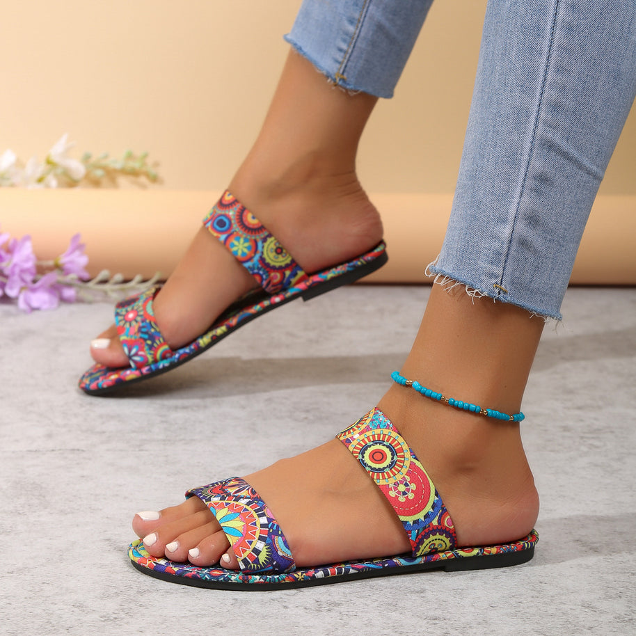 Damen bequeme Zehentrenner-Pantoletten mit breitem Riemendesign und rutschfester Sohle WW