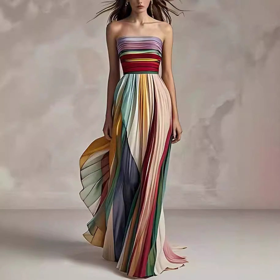 Damen Maxikleid mit schwingenden Falten und elegantem Bandeau-Ausschnitt WW