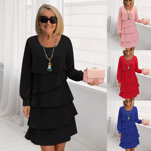 Damen schickes Rüschensommerkleid mit Langarm WW