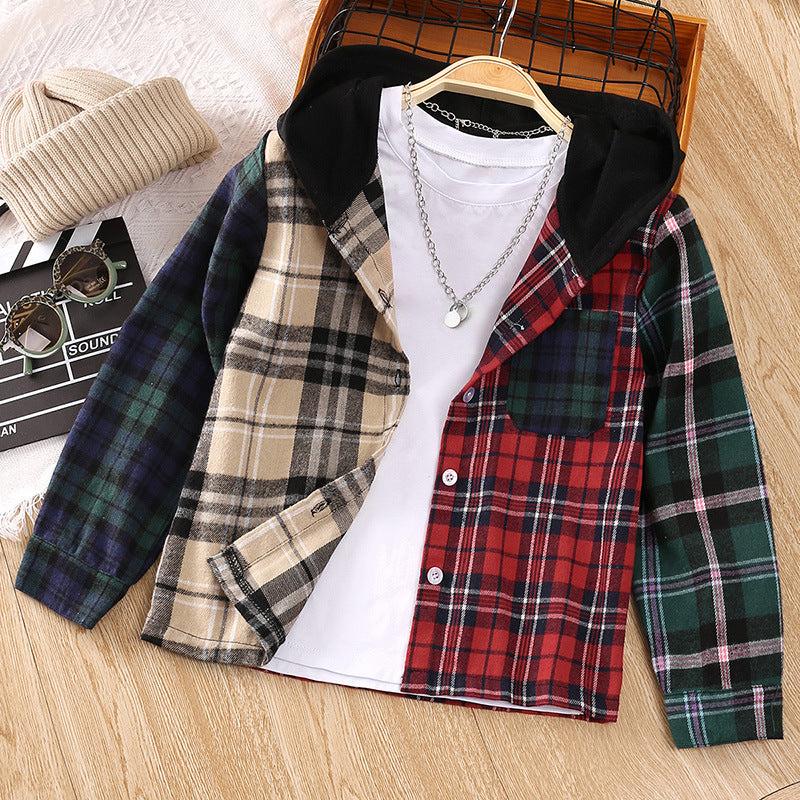 Damen Kariertes Hemdjacke mit Kapuze und Knopfleiste WW