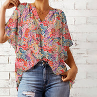 Damen Bluse mit floralem Design und lockerem Schnitt WW