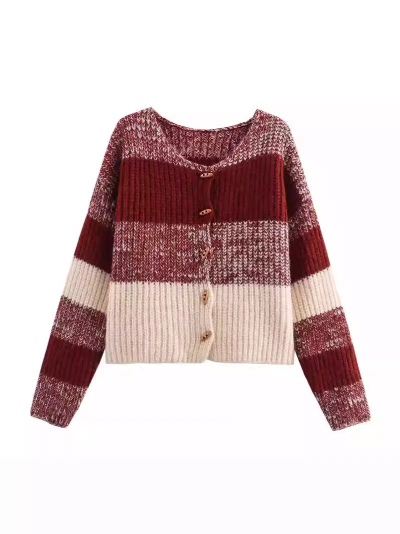 Damen Strickjacke mit elastischem Rippdesign und Holzknöpfen WW