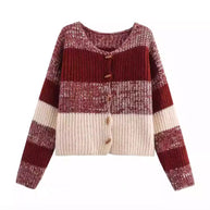 Damen Strickjacke mit elastischem Rippdesign und Holzknöpfen WW