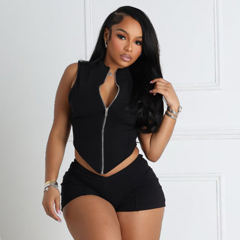 Damen Sportliches Zweiteiler-Set mit tailliertem Oberteil und Shorts WW