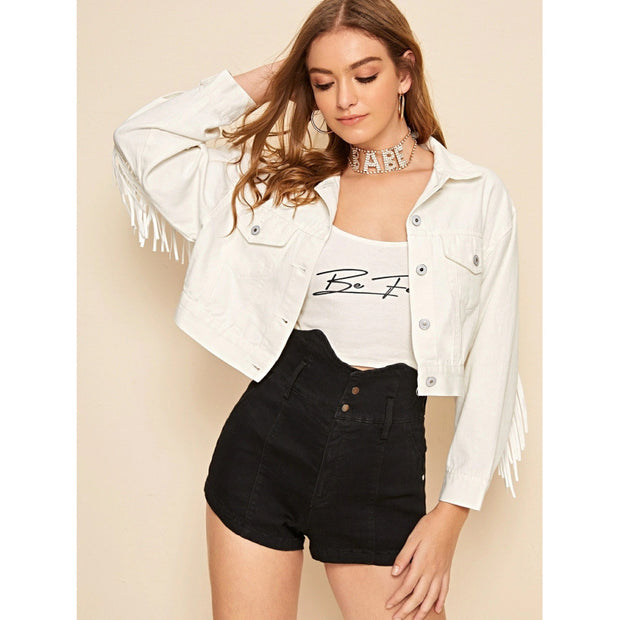 Damen
Kurze Fransenjacke mit trendigem Design und lässigem Schnitt WW