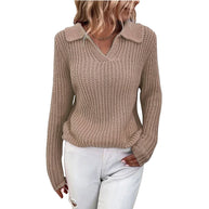 Damen Strickpullover mit strukturiertem Design und modernem V-Ausschnitt WW