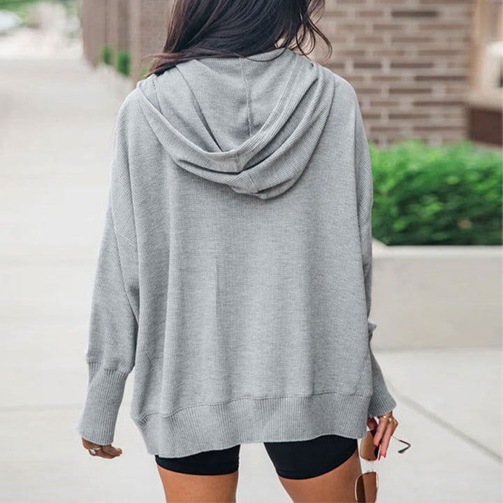 Damen Kapuzenpullover mit Knopfleiste und praktischen Taschen W&W Mode