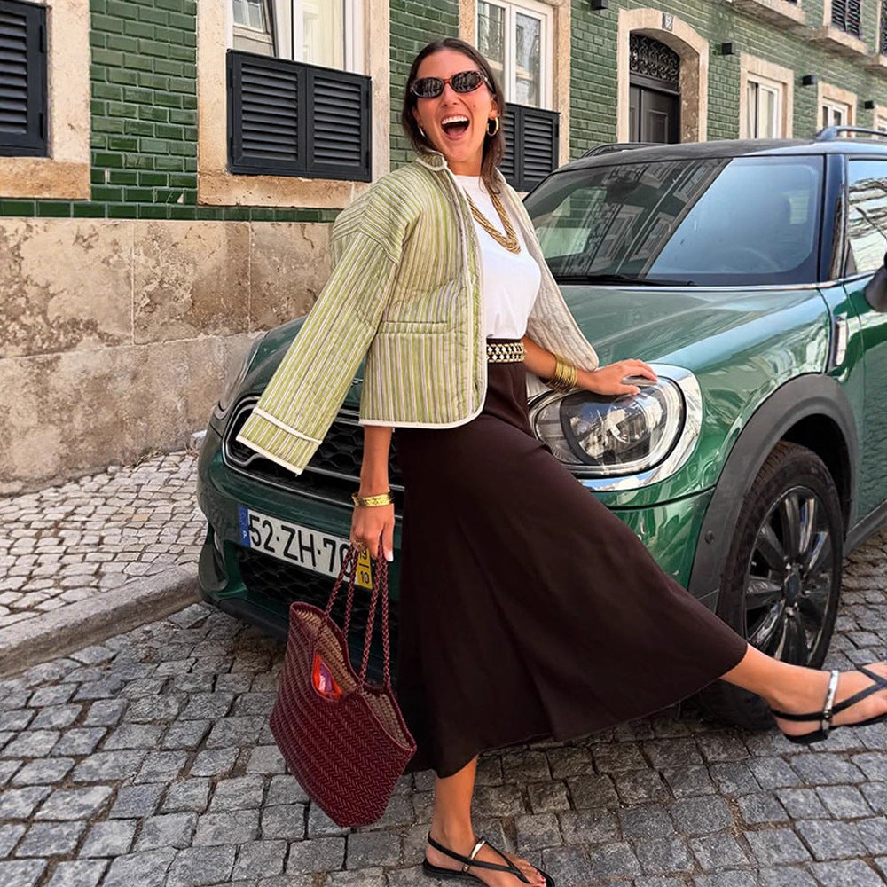 Damen leichte Steppjacke mit modischem Streifenmuster WW