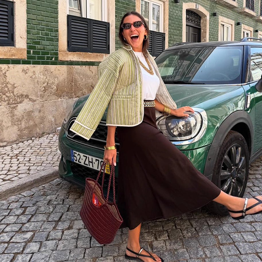 Damen leichte Steppjacke mit modischem Streifenmuster WW