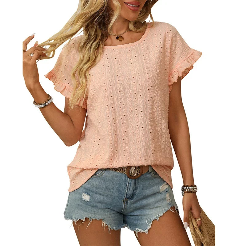 Damen Chiffonbluse mit Spitzenärmeln und feinem Lochmuster W&W Mode
