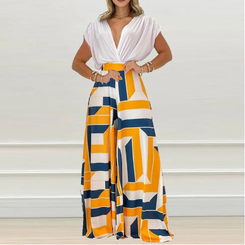 Damen Jumpsuit mit tiefem V-Ausschnitt und weitem Bein W&W Mode