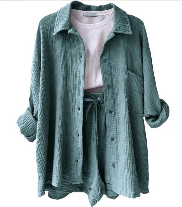 Damen lässiges Sommer-Outfit mit moderner Knopfleiste und elastischem Bund WW