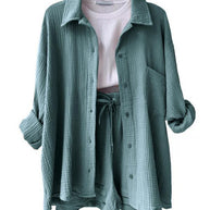 Damen lässiges Sommer-Outfit mit moderner Knopfleiste und elastischem Bund WW