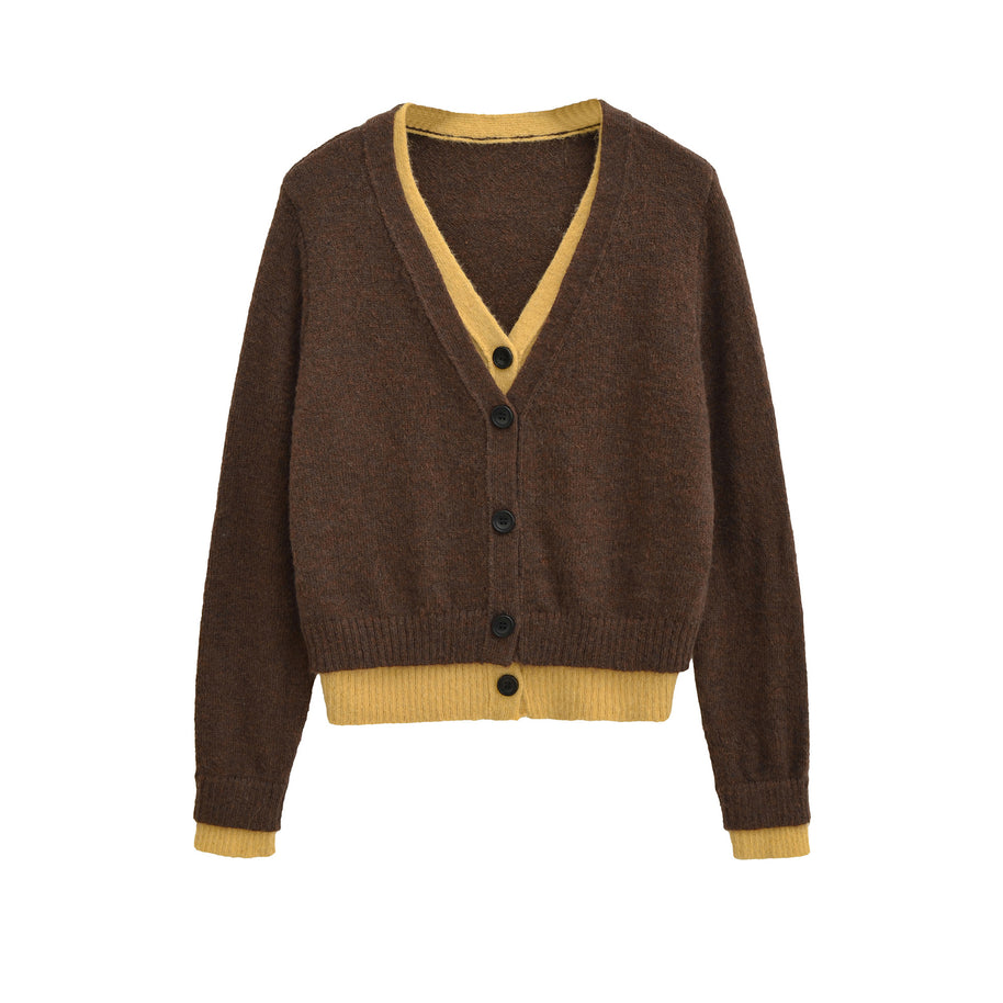 Damen Strickjacke mit V-Ausschnitt und kontrastierenden Details WW