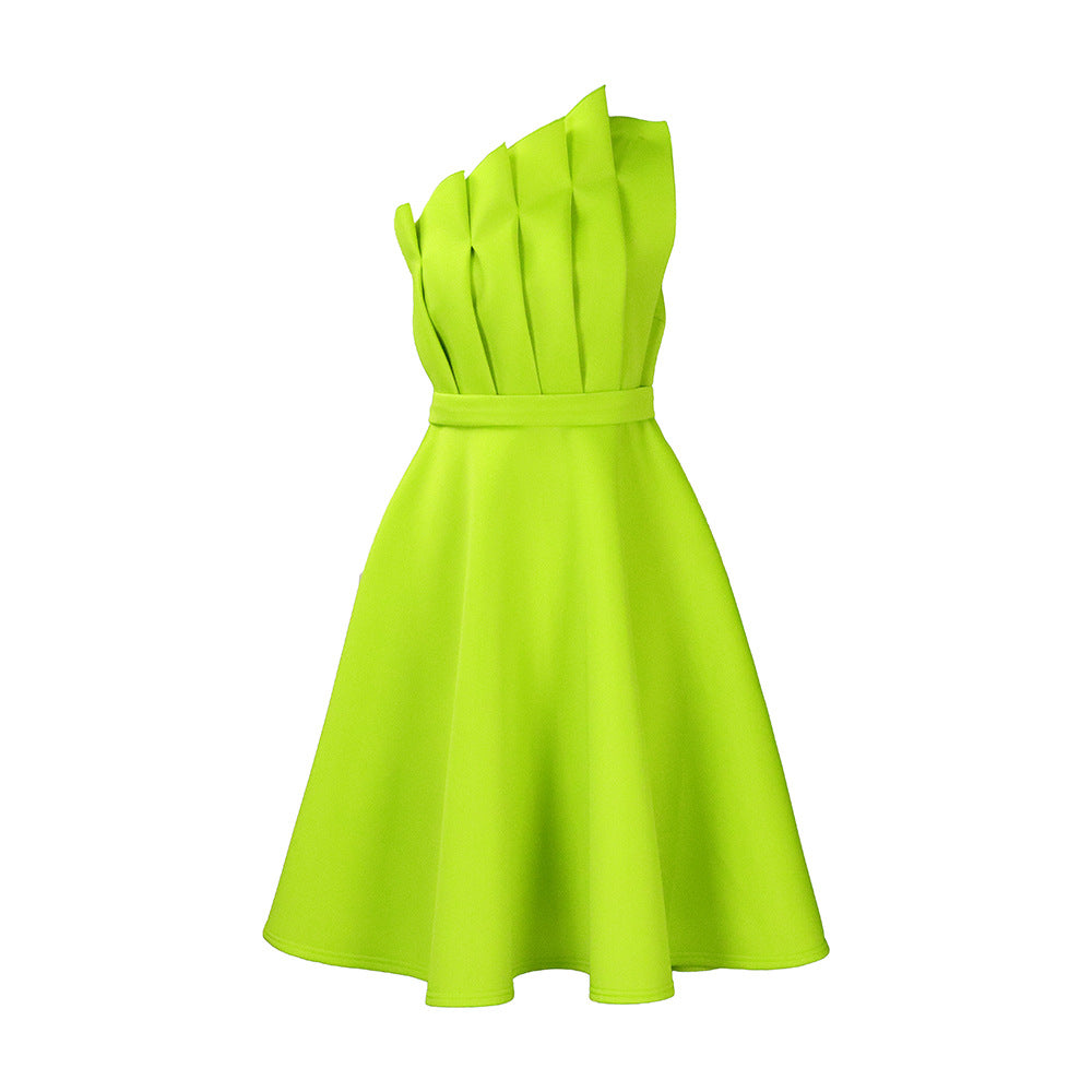 Damen A-linien Kleid mit voluminösen Rüschen und elegantem Taillengürtel WW