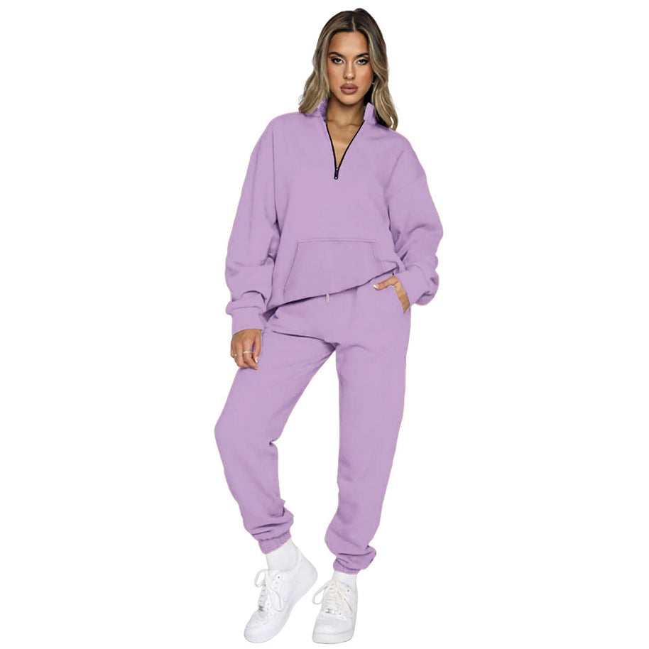 Damen Sportliches Set mit hohem Kragen und Taschen WW