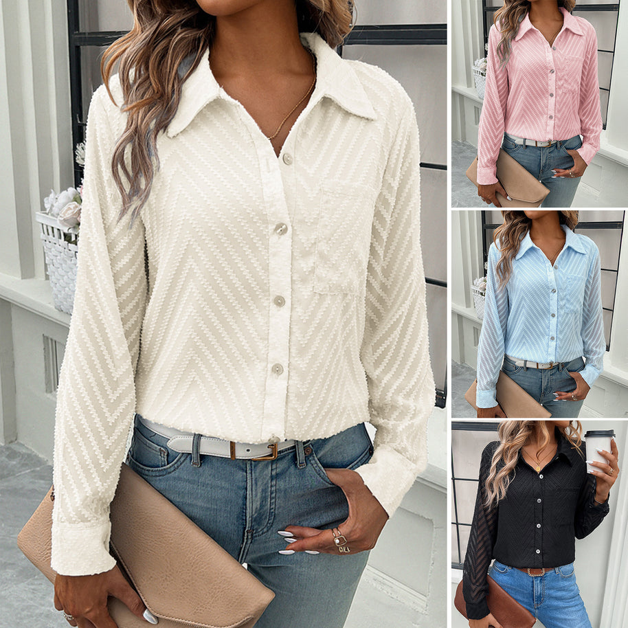 Damen Elegante Bluse mit transparenten Ärmeln und Knopfverschlüssen WW