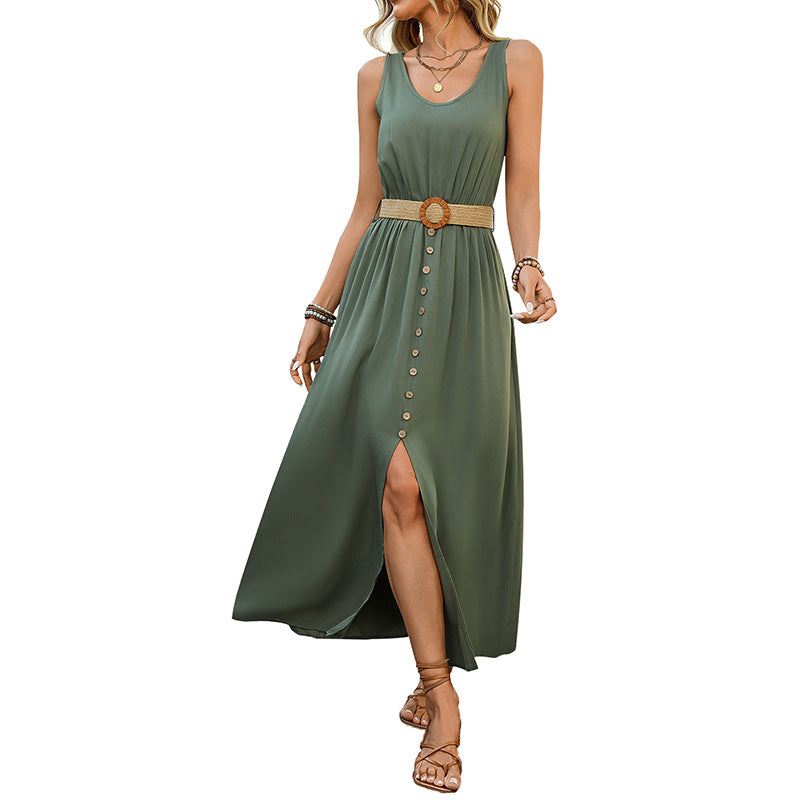 Damen Maxikleid mit Knopfleiste und elegantem Schlitz WW