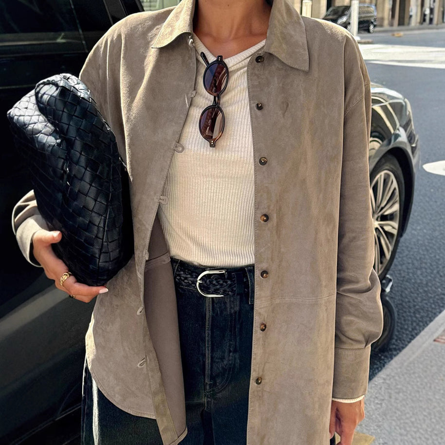 Damen Sanfte Kunstlederjacke mit Knopfverschluss WW