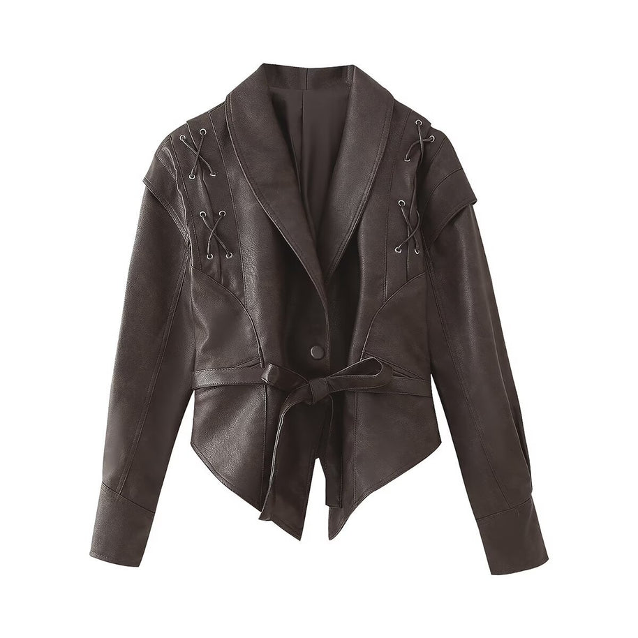 Damen Bikerjacke mit raffinierten Schnürdetails und tailliertem Schnitt WW